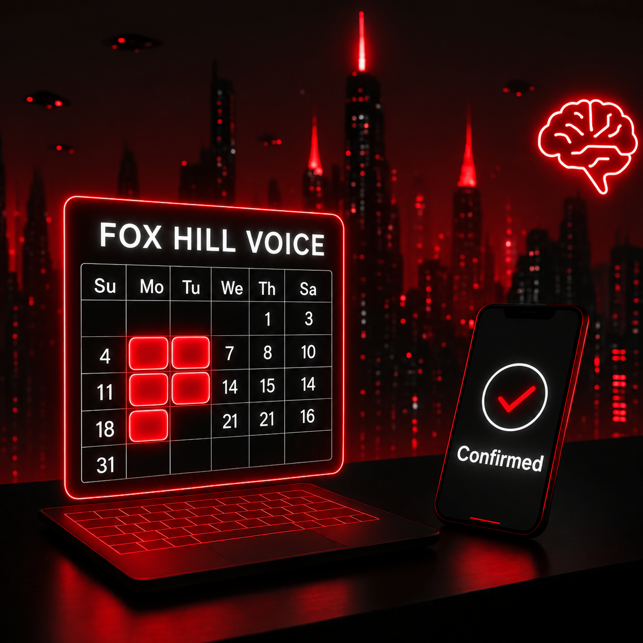 AI appointment scheduling illustration with a calendar and phone confirmation